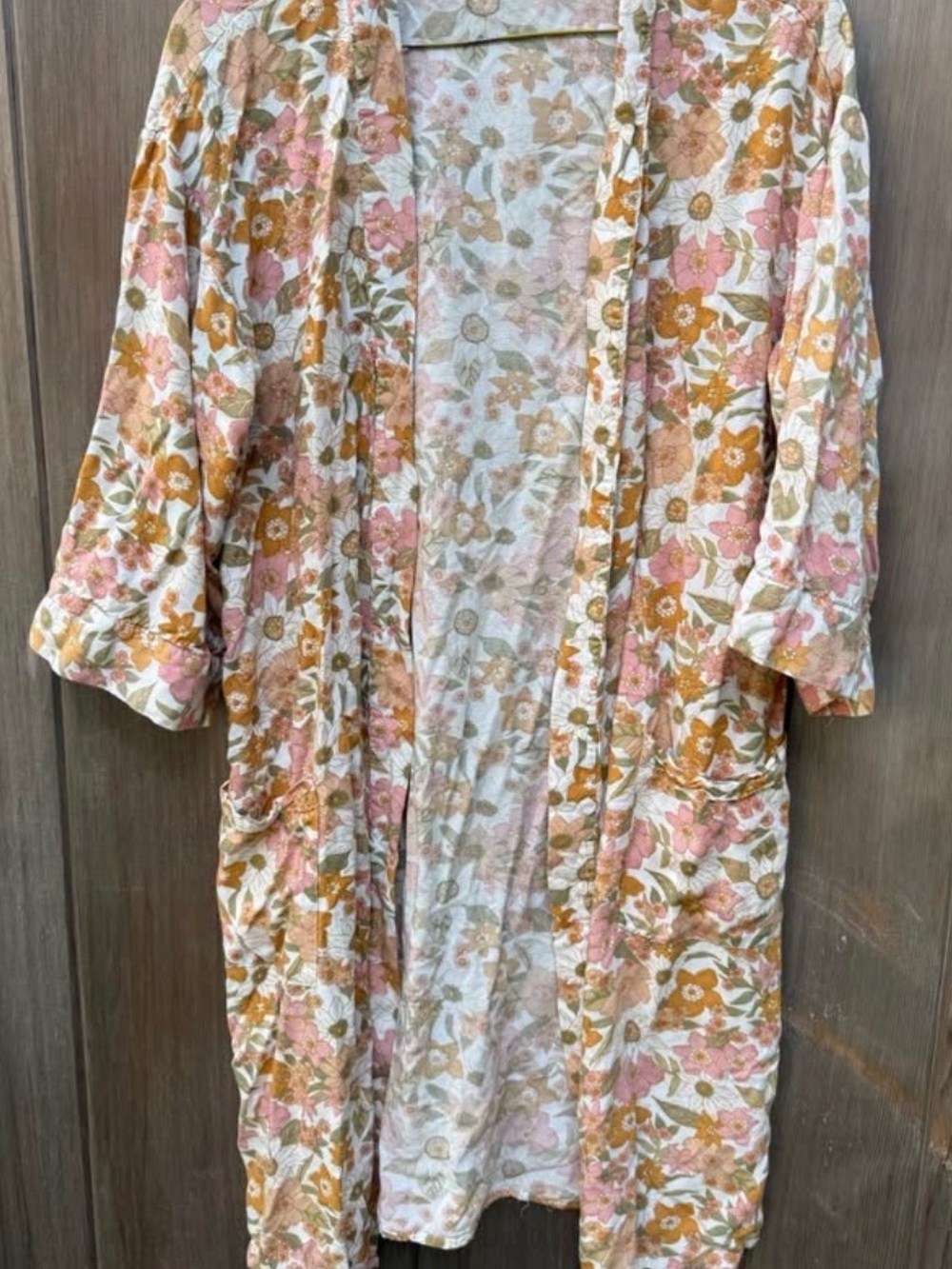 Floral Open-Front Kimono Jacket in Pink & Mustard